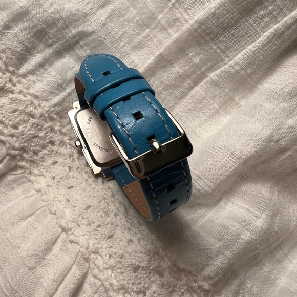 EUC Spanish Numbers Square Watch with Turquoise Leather Wristband RARE - Picture 5 of 7